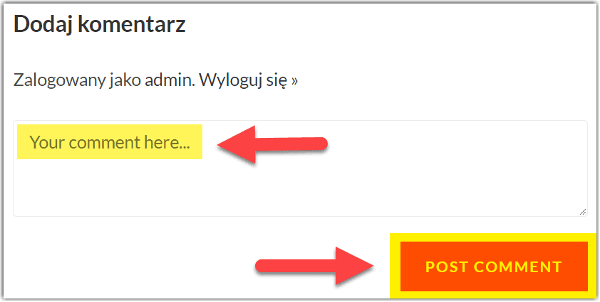 Obraz pokazuje sekcję dodaj komentarz w motywie oceanwp, gdzie nie wszystkie wyrazy zostały przetłumaczone na język Polski