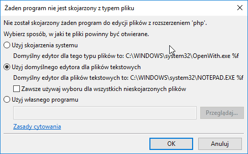 FileZilla żaden program nie jest skojarzony z typem pliku